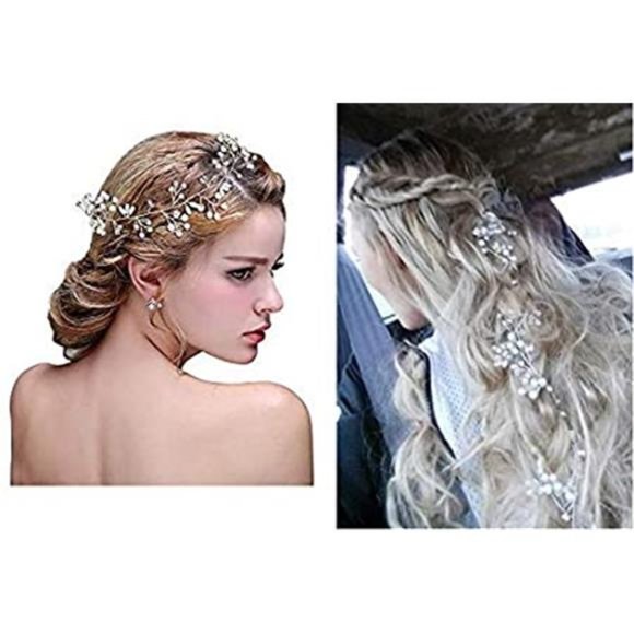 Elegant Crystal Bridal Hair Vine - Extra Long Pearl Beads - Picture 6 of 7